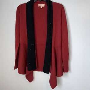 Black Label Chicos 100% Cashmere‎ Drape Cardigan With Rhinestones XS